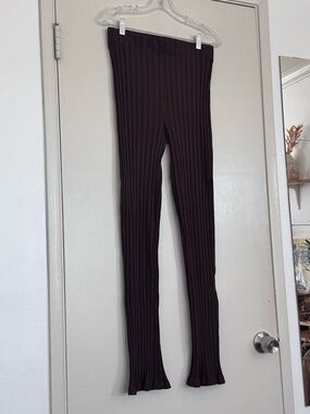 Reformation Chocolate Brown Ribbed Flared Leggings